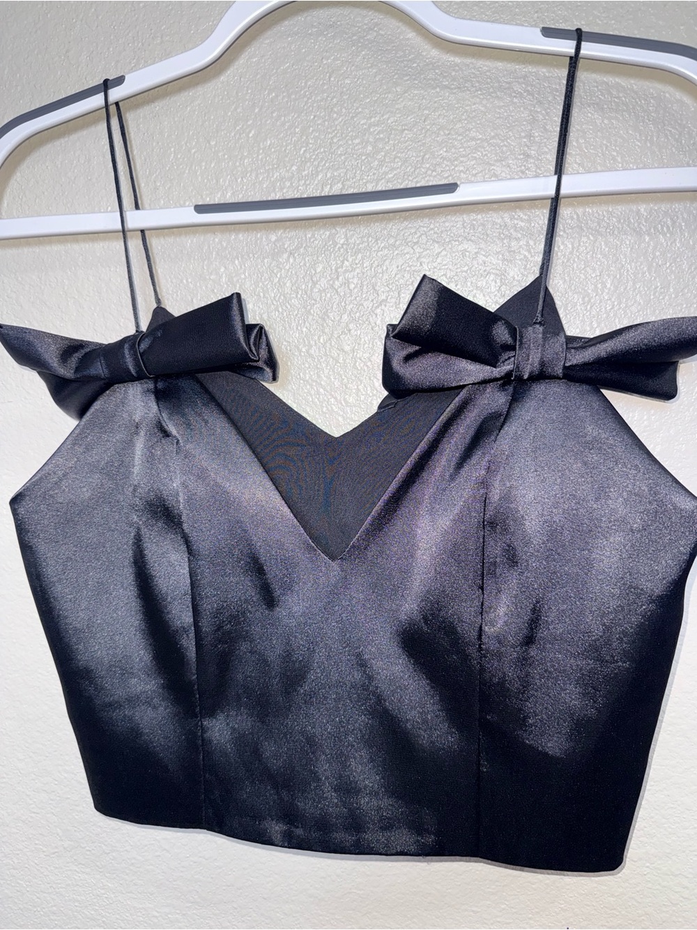 Zara Black Satin Bow Crop Top M Coquette Balletcore Party Going Out Y2K Cami - Picture 3 of 7